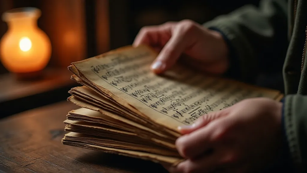Collector examining antique sheet music
