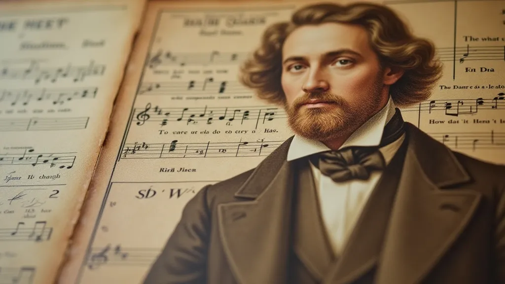 Vintage sheet music portrait of a composer