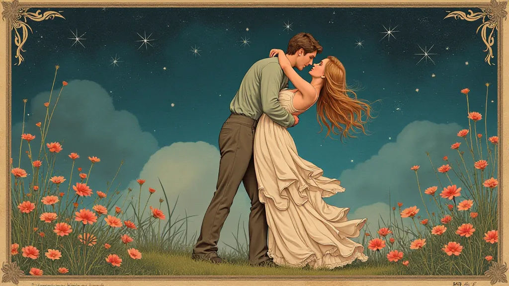 Couple dancing under the stars on sheet music cover