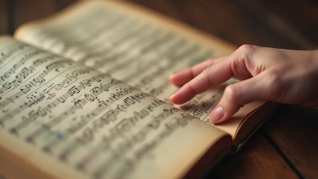Hand turning a page of vintage sheet music