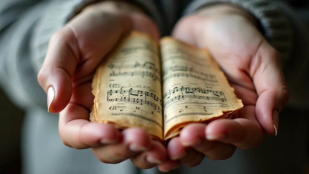 Hands holding vintage sheet music