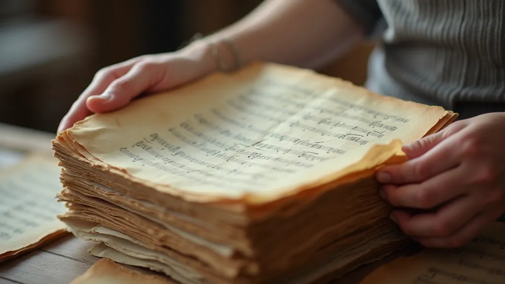 Hands holding vintage sheet music
