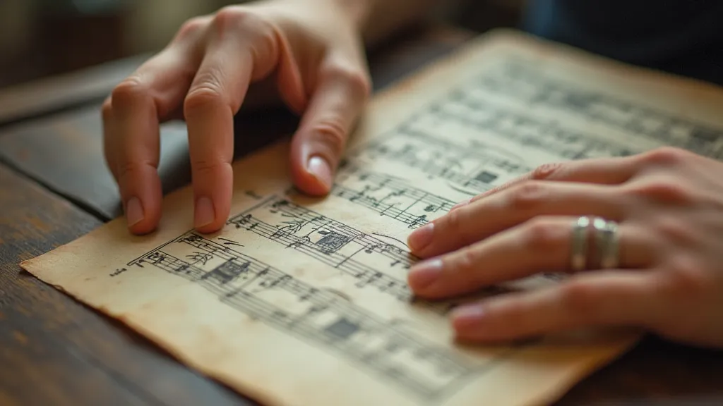 Hands turning sheet music pages