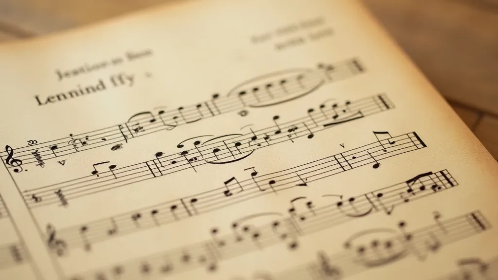 Close-up of vintage sheet music with handwritten annotations.