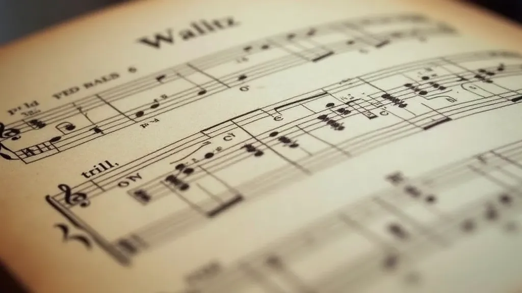 Close-up of aged sheet music notation